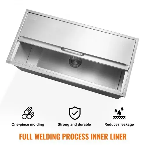 VEVOR 95,66 L Drop-in-Eisbox, 913 x 456 x 358 mm Edelstahl-Eiskühler, Kommerzieller Eisbehälter mit Schiebedeckel, Eingebaute Eisspeichertruhe, Abflussrohr & Ablassstopfen im Lieferumfang Enthalten – Bild 3