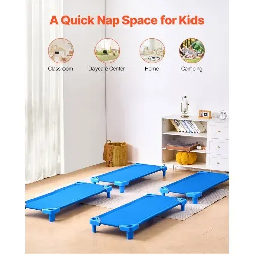VEVOR Stapelbares Kinderbett 4er-Pack tragbare Kleinkinder-Schlafbetten, Standardgröße 130 x 57 x 15 cm, Kindertagesstättenbetten Vorschulklassenzimmer zum Schlafen Ausruhen Mittagsschlaf, blau – Bild 5