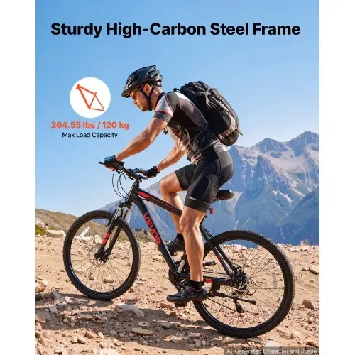 VEVOR Mountainbike für Damen Herren 26 Zoll Fahrrad 21-Gang Schwarz Rot Ideal für Erwachsene, Kohlenstoffstahlrahmen, mit Federgabel, 120 kg Tragkraft, Klingel, Reflektoren & Verstellbarem Sattel – Bild 5