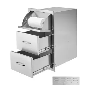 VEVOR Küchenschubladen Outdoor Schubladenschrank mit dreifachem Zugriff aus Edelstahl, Schubladenaufbewahrung für Grillinsel mit Papierhandtuchhalter & Griff, für Grillstation VEVOR Küchenschubladen Outdoor Schubladenschrank mit dreifachem Zugriff aus Edelstahl, Schubladenaufbewahrung für Grillinsel mit Papierhandtuchhalter & Griff, für Grillstation
