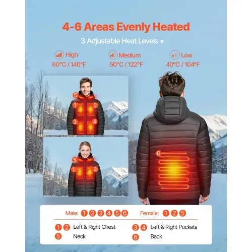 VEVOR Beheizte Jacke für Herren mit 7,4-V-Akku, elektrischer Softshell-Heizmantel, winddichte, leichte Oberbekleidung mit 6 Heizzonen & 3 Heizstufen zum Wandern, Arbeiten im Freien, Schwarz, XL VEVOR Beheizte Jacke für Herren mit 7,4-V-Akku, elektrischer Softshell-Heizmantel, winddichte, leichte Oberbekleidung mit 6 Heizzonen & 3 Heizstufen zum Wandern, Arbeiten im Freien, Schwarz, XL