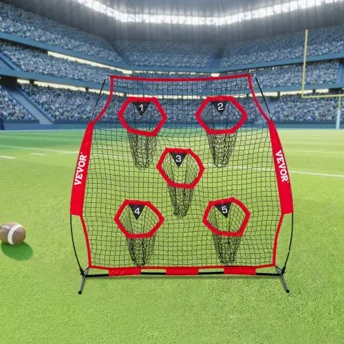 VEVOR Fußballtrainer Wurfnetz Übungsnetz (208 x 91 x 189 cm) mit 5 Zieltaschen & tragbarer Aufbewahrungstasche & Gurten & knotenlosem Netz, Training für die Passgenauigkeit des Quarterbacks, rot – Bild 7