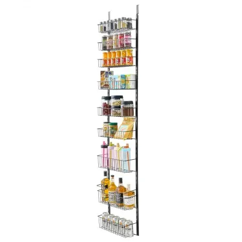 VEVOR Vorratsschrank Speisekammer-Organizer Aufbewahrung über der Tür, 9-stufige Gewürzregale zum Aufhängen aus Stahl, verstellbare Lagerregale für die Wand, für Zuhause Küche Badezimmer, schwarz – Bild 9