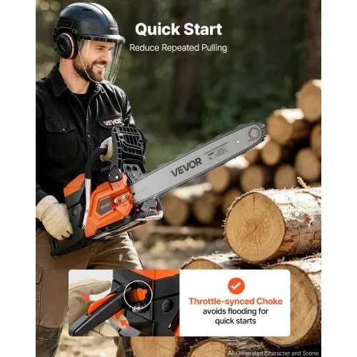 VEVOR Benzin Kettensäge 52ccm 457,2mm Motorsäge 2kW 2-Takt Motorkettensäge, für Holzarbeiten, Baumschnitt Rodungsarbeiten, 11.500 U/min, Drehzahl-Synchronisierter Choke, Rutschfester Griff, zwei Tanks – Bild 2