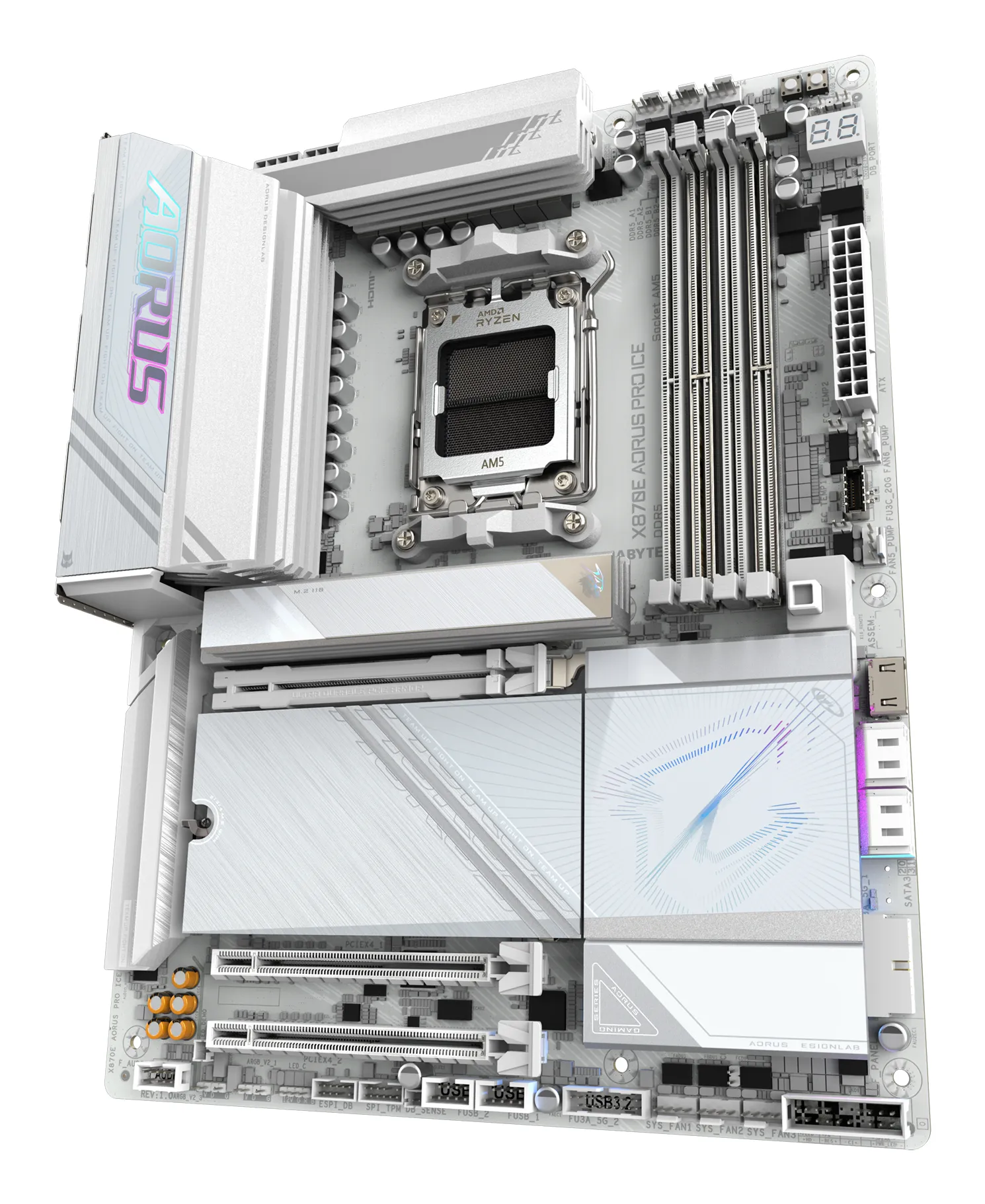 GIGABYTE X870E AORUS PRO ICE Motherboard - Unterstützt AMD Ryzen 9000 CPUs, 16+2+2 Phasen Digital VRM, bis zu 8000MHz DDR5 (OC), 3xPCIe 5.0 + 1xPCIe 4.0, Wi-Fi 7, 2.5GbE LAN, USB 4 – Bild 4