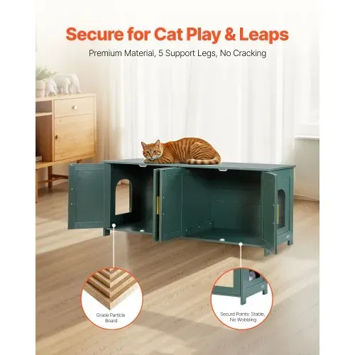 VEVOR Katzenschrank, 1200x450x500 mm, Katzentoilette mit 4 Rattantüren & 2 Eingängen, Katzenklo Schrank für den Innenbereich, Katzenhaus passend für die meisten Katzentoiletten, grün – Bild 2