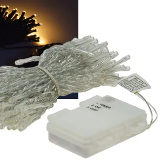 LED Batterie-Lichterkette „CT-TK100“ 10m warmweiß, IP44, 100 LEDs, mit 6Std.Timer LED Batterie-Lichterkette „CT-TK100“ 10m warmweiß, IP44, 100 LEDs, mit 6Std.Timer