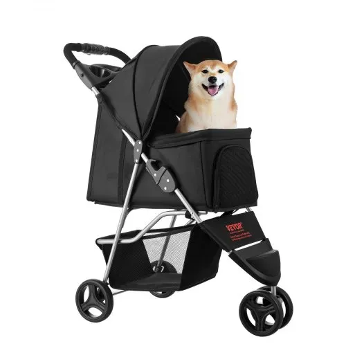 VEVOR Hundewagen, Tragkraft 16 kg, faltbarer Tierbuggy, Katzenwagen mit 3 Rädern, Netzfenstern & Getränkehaltern, Hundebuggy mit Bremse, für kleine bis mittelgroße Haustiere – Bild 8