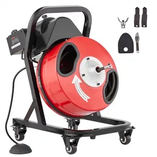 VEVOR Rohrreinigungsmaschine 50 FT x 1/2 Zoll, manuelle Rohrreinigungsmaschine mit Rädern, 4 Schneidern und luftaktiviertem Fußschalter für Rohre von 2 bis 4 Zoll VEVOR Rohrreinigungsmaschine 50 FT x 1/2 Zoll, manuelle Rohrreinigungsmaschine mit Rädern, 4 Schneidern und luftaktiviertem Fußschalter für Rohre von 2 bis 4 Zoll