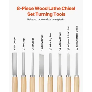 VEVOR Drechseleisen-Set, 8-teilig, Drechselmesser mit Klinge aus Kohlenstoffstahl, 2 Schrägmeißel, 1 Speerspitze, 1 Abstechmeißel, 1 Rundspitze, 3 Hohleisen, 1 Oxford-Tasche, Drechselwerkzeug VEVOR Drechseleisen-Set, 8-teilig, Drechselmesser mit Klinge aus Kohlenstoffstahl, 2 Schrägmeißel, 1 Speerspitze, 1 Abstechmeißel, 1 Rundspitze, 3 Hohleisen, 1 Oxford-Tasche, Drechselwerkzeug