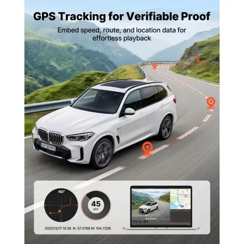 VEVOR 4K Dashcam Auto Vorne und Hinten, 1080p Dual-Autokamera mit Integriertem GPS G-Sensor und Speicherkarte (32 GB) 3,18 Zoll Bildschirm 129° + 125° Weitwinkel Loop-Aufnahme Parkmodus, Schwarz – Bild 4