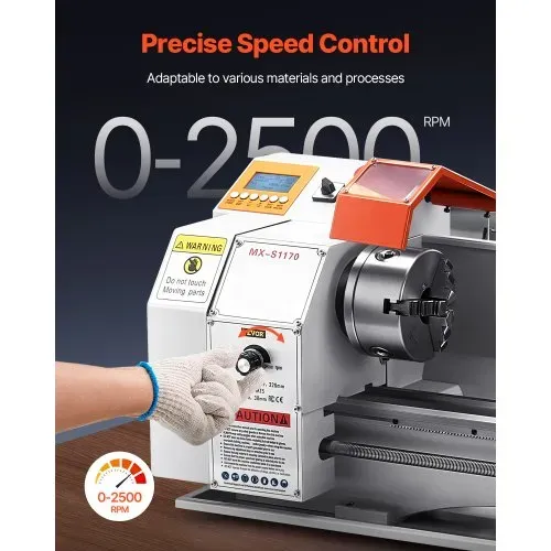 VEVOR Metalldrehmaschine 220x1000 mm Drehmaschine Automatischer Vorschub 2500 U/min Drehzahl 1250 W Bürstenloser Motor, mit Zubehör, Tischdrehmaschine für die Bearbeitung von Präzisionsteilen – Bild 4