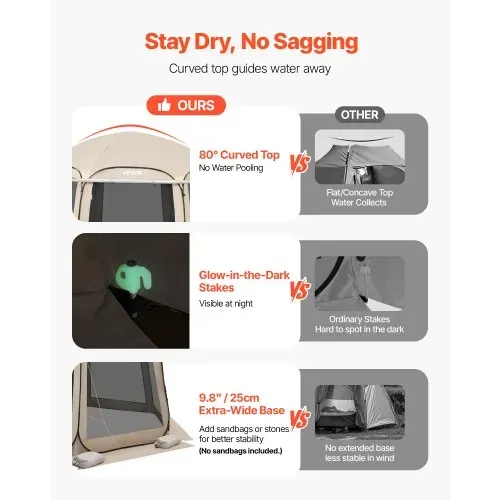 VEVOR Campingzelt, 365,76x335,28x230 cm, Pop-up-Zelt mit ausziehbarer Markise, Partyzelt für 10–12 Personen, inkl. Tragetasche & Netz-Seitenwände, für Terrasse & Outdoor-Aktivitäten, Beige – Bild 3