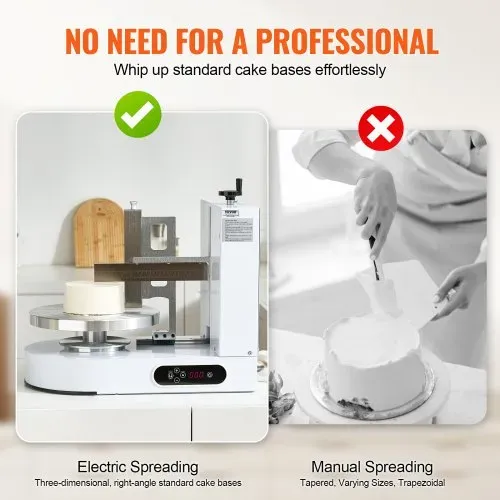 VEVOR einstellbare Tortencremestreichmaschine elektrische Tortendekorationsmaschine zum Verteilen von Kuchencreme, zum Bestreichen und Schmieren von Kuchenglasuren, für 15,24-35,56 cm Kuchen Weiß – Bild 3