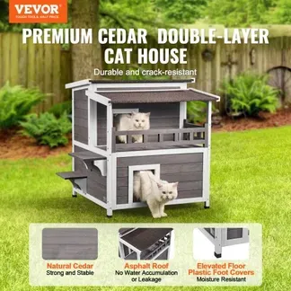VEVOR Katzenhaus für draußen, wetterfest, Unterschlupf für Wildkatzen für mehrere Katzen, großes 2-stöckiges Katzenhaus aus Holz für draußen mit Balkon, Türen, PVC-Türklappen und offenem Dach, 76,2 cm L x 76,2 cm B x 81,3 cm H VEVOR Katzenhaus für draußen, wetterfest, Unterschlupf für Wildkatzen für mehrere Katzen, großes 2-stöckiges Katzenhaus aus Holz für draußen mit Balkon, Türen, PVC-Türklappen und offenem Dach, 76,2 cm L x 76,2 cm B x 81,3 cm H