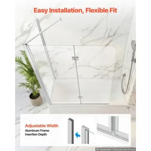 VEVOR Duschwand für Badewanne 70/120x140 cm Teilrahmenlos 6 mm Silber, Badewannenfaltwand Zweiflügelig Klares Sicherheitsglas Nano-Beschichtung 180° Faltbar 1 Festes & 2 Faltbare Paneele Silber – Bild 5