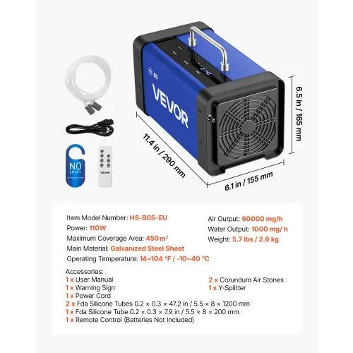 VEVOR Ozongenerator 60000mg/h, Industrielles Ozongerät mit 15s Startverzögerung Wasser-Ozonisierung & Fernbedienung, Ozonisator für Max. 450㎡, Ozon-Luftreiniger gegen Gerüche für Auto Hotel Wohnung – Bild 6