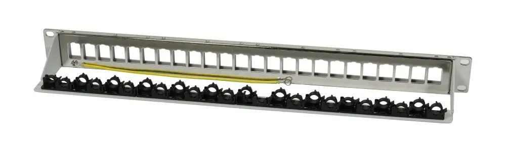 Keystone, Modulträger, 19"Patchpanel für 24xTP-Modul, 1HE(t 94mm), Lichtgrau, V4 mit Kabelklemme, Synergy 21, – Bild 2