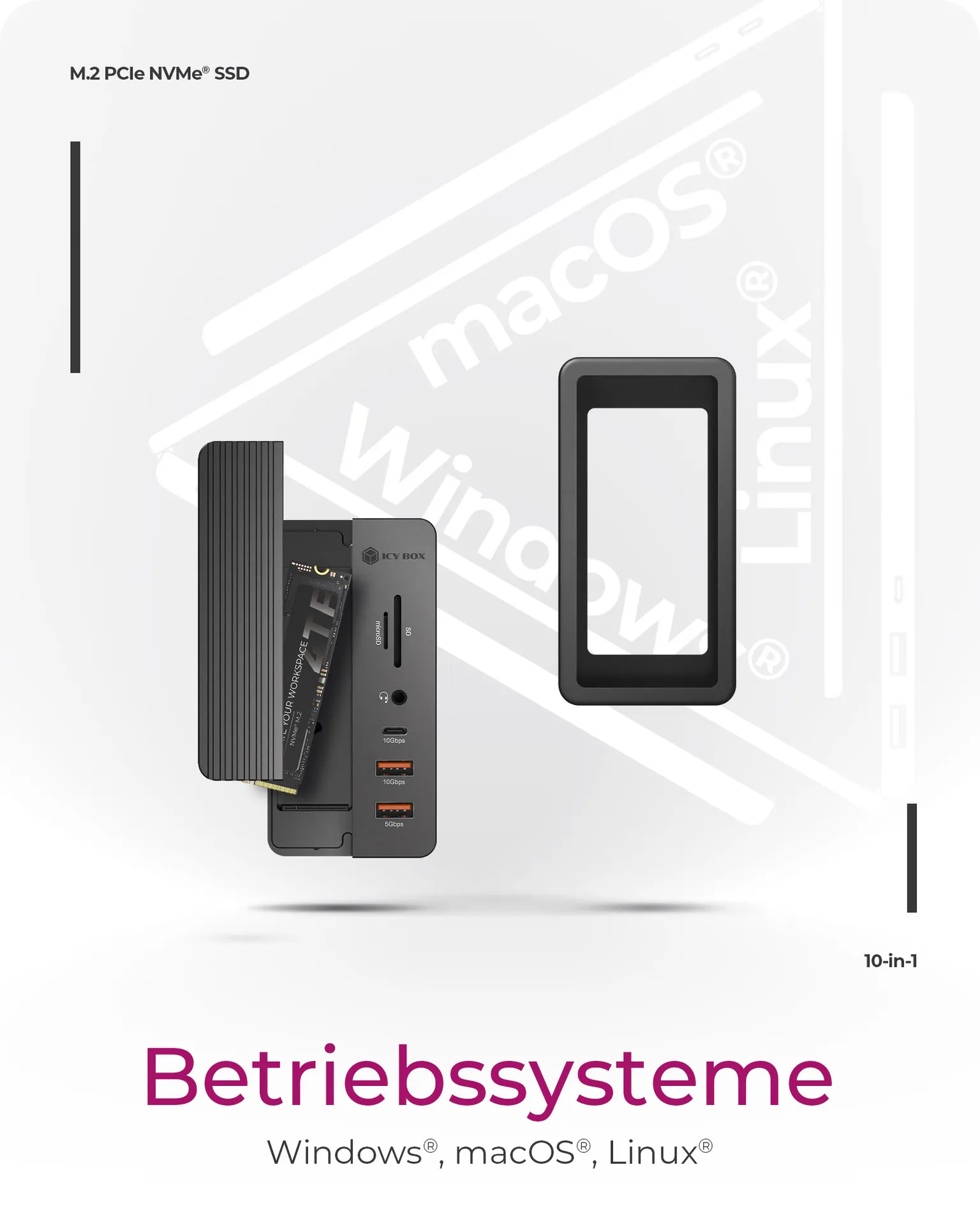 ICY BOX IB-DK4072M-CU31, 10 in 1 DockingStation mit Slot für M.2 NVME SSD Slot, Host USB 3.2 Gen 2 Type-C+A 10 Gbit/s – Bild 5