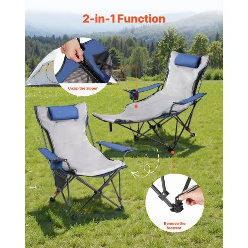 VEVOR Campingstuhl faltbar, Liegestuhl mit 4 verstellbaren Positionen, Relaxsessel Liege mit Getränkehalter, Strandstuhl mit Kopfstütze & Fußstütze, trägt 100 kg, für Outdoor Camping, blau – Bild 4