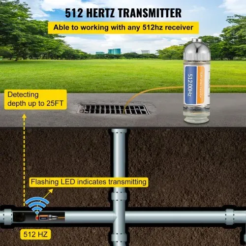 VEVOR 512HZ Sonde 8/5" und 1/4-20" Anschlüsse Starrer Abflussorter zum Auffinden und Erkennen kleiner Abwasserkanäle und Rohrleitungen, Silber – Bild 2