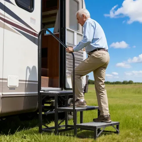 VEVOR RV Treppe mit Handlauf, 3-stufige Tragbare Standtreppe mit 299,38 kg Tragkraft Rutschfeste Trittstufe für Camper Mobilheime Pool und Spa Robuste Außentreppe Ideal für Senioren und Haustiere – Bild 7