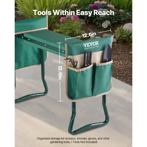 VEVOR Kniebank 590x290x490mm, Kniekissen 152 mm Kniepolster, Kniehilfe Gartenarbeit bis 150 kg, klappbarer Gartensitz mit 2 Werkzeugtaschen, Arbeitshocker lindert Knie- und Rückenschmerzen – Bild 4