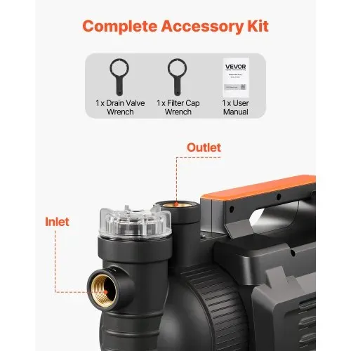 VEVOR Gartenpumpe 1300 W, Bewässerungspumpe Max. Fördermenge 4800 L/h, PP-Jetpumpe, Saugpumpe mit 48 m Fördehöhe, Intelligenter Elektronischen Steuerung, für Gartenbewässerung & Rasensprenger – Bild 6