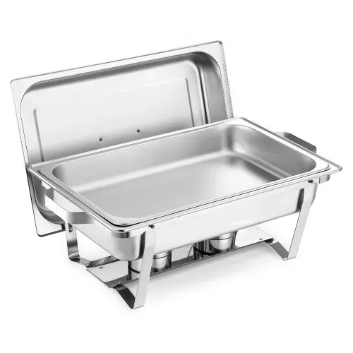 VEVOR rechteckiger Chafing Dish Set 8,5 L Speisenwärmer (2 Stk.) Buffet Warmhaltebehälter mit Griff & 1 Lebensmittelzange & Deckel & Brennstoffhalter, geeignet für Bankett Party Hochzeit Silber – Bild 10