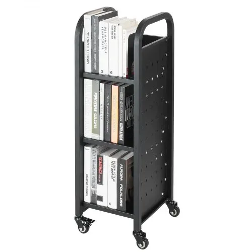 VEVOR Bücherwagen, 100 kg Tragkraft, Bibliothekswagen, 32 x 35 x 93,5 cm, einseitiges L-förmiges Bücherregal mit Doppelbremsrollen, Bücherregalwagen für Wohnzimmer, Büro, Schule, Schwarz – Bild 8