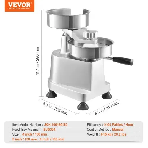 VEVOR Kommerzieller Burgerpresse - Hamburger Patty Maker 10 / 13 / 15 cm, mit 3 Packungen Burgerpapier, Professionelle Hamburgerpresse aus Edelstahl, Perfekt für Burger Patties Cooking BBQ Zubehör – Bild 6
