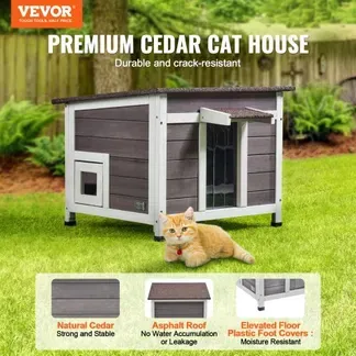 VEVOR Katzenhaus für draußen, wetterfest, Unterschlupf für Wildkatzen für mehrere Katzen, Katzen-/Kaninchenhaus aus Holz für draußen mit Fenster, offenem Dach und Türklappen aus PVC, 61 x 53 x 46 cm (L x B x H) VEVOR Katzenhaus für draußen, wetterfest, Unterschlupf für Wildkatzen für mehrere Katzen, Katzen-/Kaninchenhaus aus Holz für draußen mit Fenster, offenem Dach und Türklappen aus PVC, 61 x 53 x 46 cm (L x B x H)