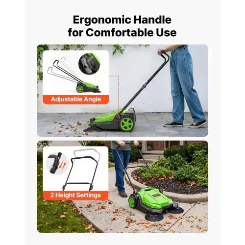 VEVOR Kehrmaschine Manuell, Handkehrmaschine mit 650 mm Arbeitsbreite, 18,9-L-Kehrbehälter & Verstellbarem Klappgriff, Bodenreinigungsmaschine für Höfe, Gehwege, Terrassen & Garagen – Grün – Bild 5