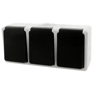 Feuchtraum Dreifach-Steckdose McPower “Taff“, 250V~/16A, IP44, AP, grau Feuchtraum Dreifach-Steckdose McPower “Taff“, 250V~/16A, IP44, AP, grau