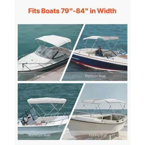 VEVOR Bimini Top Bootsabdeckung Sonnenverdeck (3 Bögen) aus 600D Polyester mit Rahmen aus Aluminiumlegierung, wasserdichte Sonnenschutz-Bootsmarkise mit Aufbewahrungstasche, 210-213 cm (B) Hellgrau – Bild 5