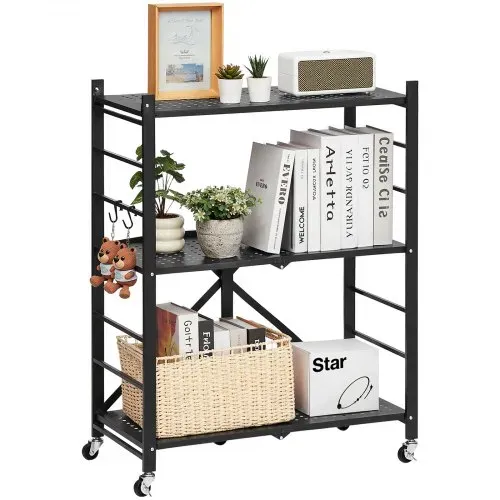 VEVOR 3 Etagen, Klappbare Regale mit Rädern, 33x71x91 cm, Faltbares Schwerlastregal, montagefreies Standregal, Haushaltsregal, Küchenregal, Metallregal für Garage, Küche, Keller, schwarz – Bild 9