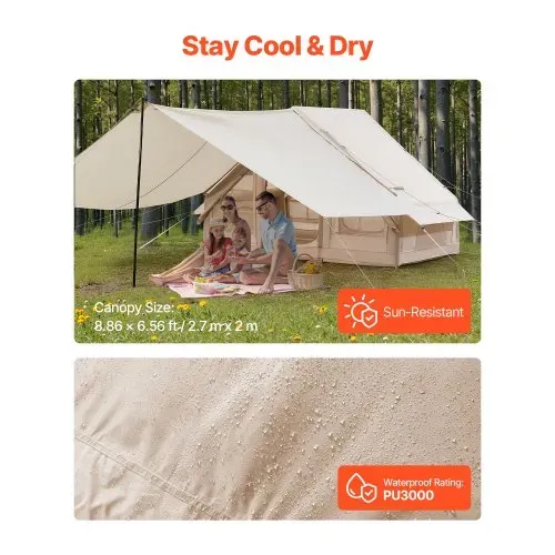 VEVOR Aufblasbare Zelte für Camping 3x2x2 m, 3–5 Personen, 300D Oxford 4-Jahreszeiten-Glamping-Zelt mit Baldachin, Handpumpe, Ofenanschluss, 2 Türen & 2 Netzfenstern (Aufbewahrungstasche inkl.) – Bild 3