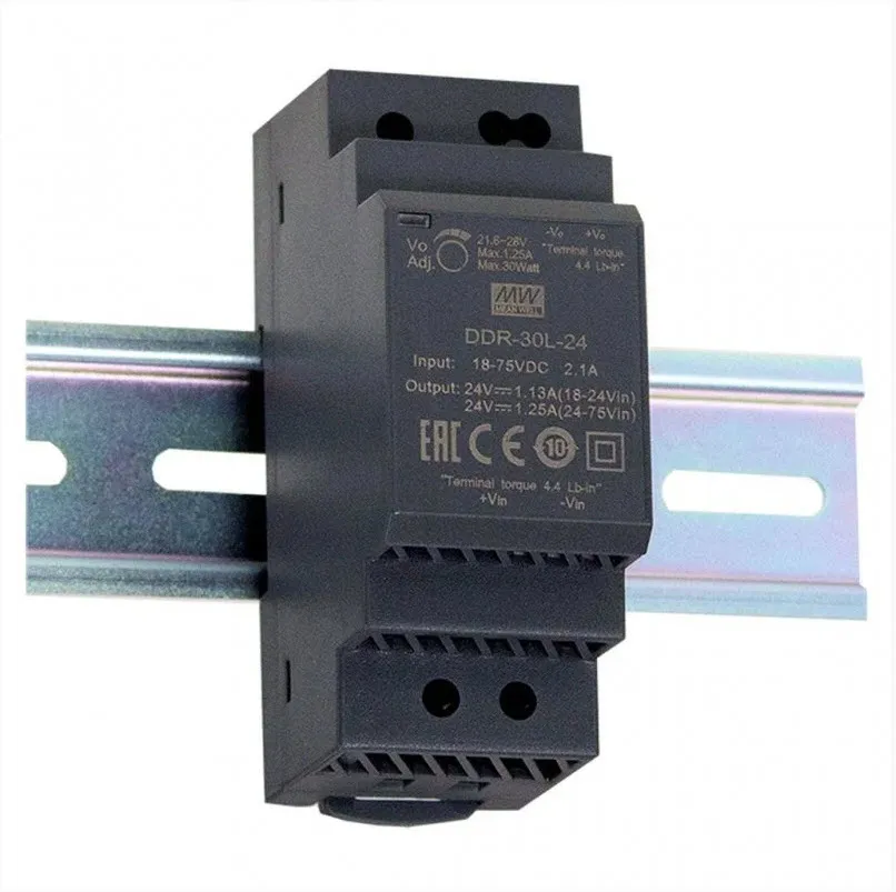 MEAN WELL Netzteil – 24V/1,25A IN: 9~36VDC -> OUT: 24VDC/DC-Wandler MEAN WELL Hutschiene MEAN WELL Netzteil – 24V/1,25A IN: 9~36VDC -> OUT: 24VDC/DC-Wandler MEAN WELL Hutschiene