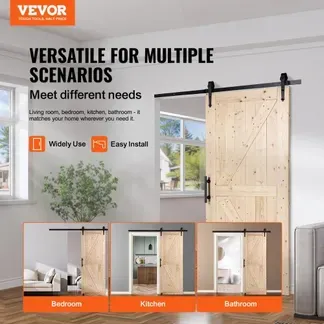 VEVOR Scheunentor und Hardware-Set, 91,4 x 213,4 cm Holz-Schiebetor, sanft und leise, Scheunentor-Set mit 8-in-1-Bodenführung und Türgriff, Fichtenholz-Platte VEVOR Scheunentor und Hardware-Set, 91,4 x 213,4 cm Holz-Schiebetor, sanft und leise, Scheunentor-Set mit 8-in-1-Bodenführung und Türgriff, Fichtenholz-Platte
