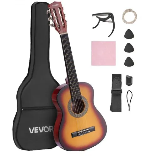 VEVOR Konzertgitarre, 780 mm, Holz-Klassikgitarren-Starter-Set für Anfänger, mit Nylonsaiten, Gigbag, Gurt, Stimmgerät, zusätzlichen Saiten, Plektrum, Kapodaster, Linde, für Einsteiger, Sunburst VEVOR Konzertgitarre, 780 mm, Holz-Klassikgitarren-Starter-Set für Anfänger, mit Nylonsaiten, Gigbag, Gurt, Stimmgerät, zusätzlichen Saiten, Plektrum, Kapodaster, Linde, für Einsteiger, Sunburst