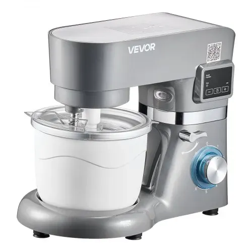 VEVOR Eismaschine Eiscrememaschine 1,7 L Standmixer 6-Gang mit LED-Digitalanzeige & Timer & Rührpaddel & Knethaken & Spritzschutz, für DIY Gefrorener Joghurt, Frucht-Gelato Sorbet Grau 1400 W – Bild 9