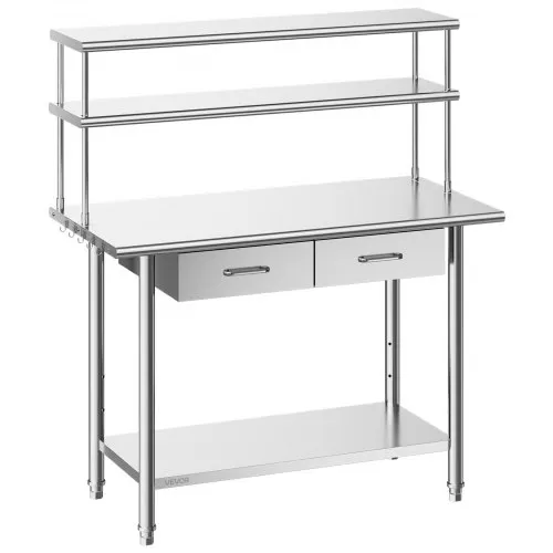 VEVOR Gastronomie Arbeitstisch 1220 x 610 x 1400 mm, Edelstahltisch mit Grundboden & 2 Schubladen & Doppelaufsatzbord, Gewerblicher Vorbereitungstisch Werkbank für Restaurant Garage Küchentisch VEVOR Gastronomie Arbeitstisch 1220 x 610 x 1400 mm, Edelstahltisch mit Grundboden & 2 Schubladen & Doppelaufsatzbord, Gewerblicher Vorbereitungstisch Werkbank für Restaurant Garage Küchentisch
