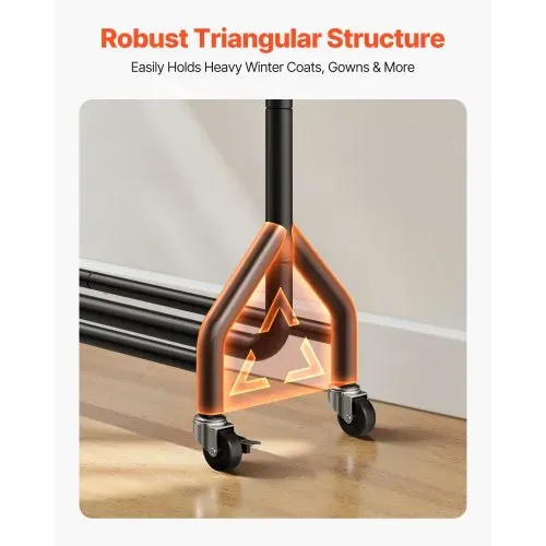 VEVOR Kleiderständer Garderobenständer rollbar mit Kleiderstange & seitlichen Haken, bis 90 kg belastbar, robuster Kleiderständer aus Karbonstahl ideal für Schlafzimmer Waschküche Wohnzimmer – Bild 4