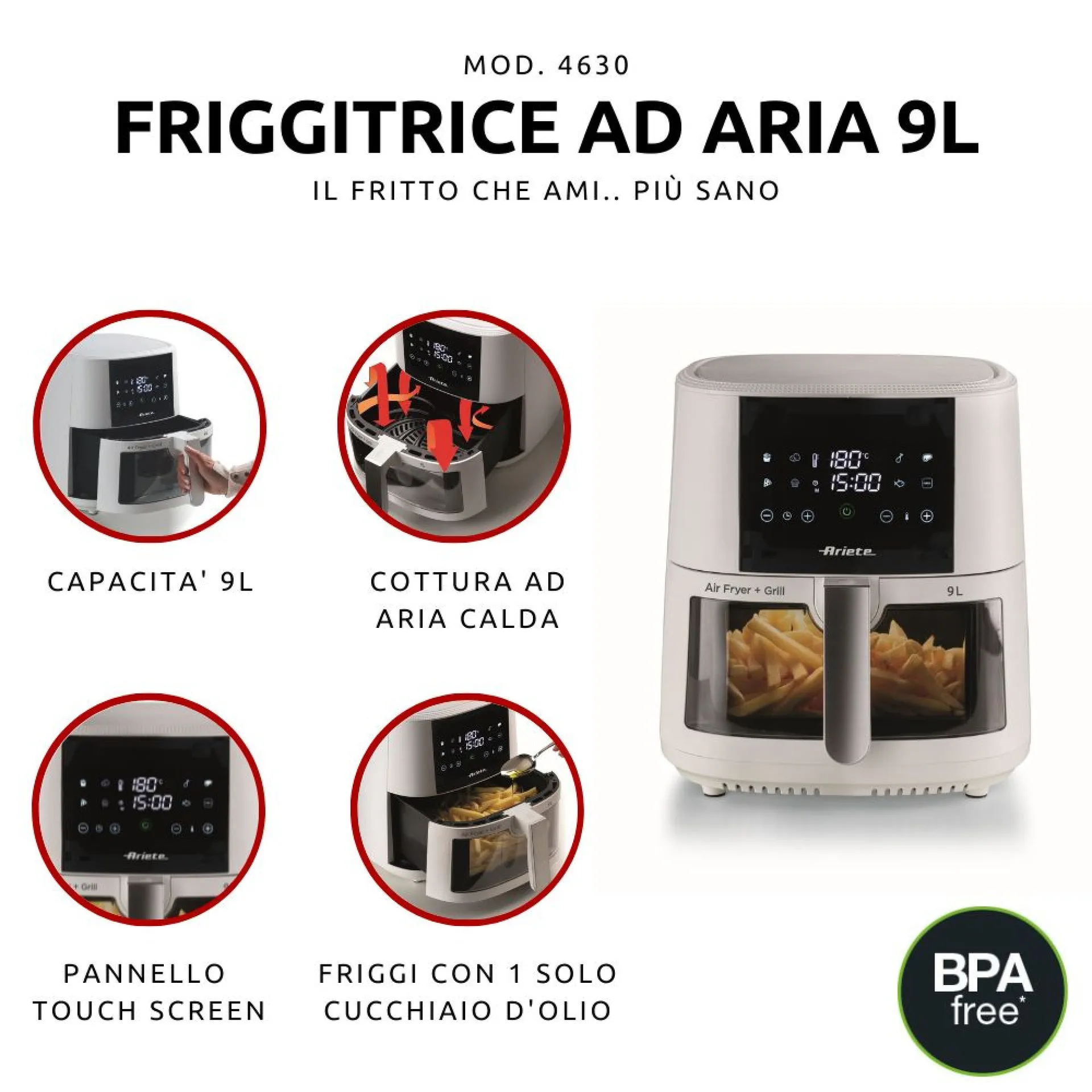 Ariete 4630/03 Einzelbild 9 l 1500 W Heißluftfritteuse Weiß – Bild 5
