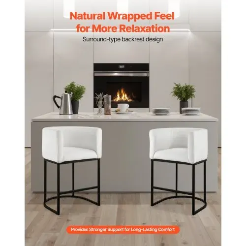 VEVOR Barhocker Thekenhocker 3 Stk. (87 cm hoch) Küchenstuhl mit Rückenlehne & Armlehne & Metallrahmen & Fußstütze, Bistrostuhl (158,8 kg belastbar) Küche Esszimmer Bankschalter Bar, Weiß – Bild 2