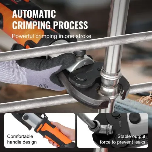 VEVOR Presswerkzeug und Akku-Set, Pro Presswerkzeug, elektrisches Rohrcrimpwerkzeug mit V15-, V22-, V28-Backen, Presswerkzeug-Set mit 2 Stück 18-V-4,0-Ah-Akku, Schnellladegerät und Tragetasche – Bild 5