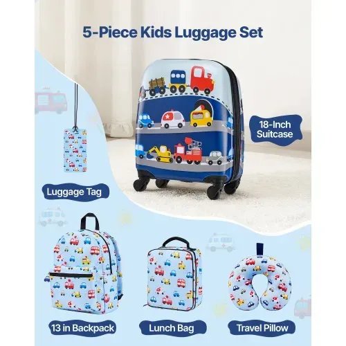 VEVOR 5 tlg. Kinderkoffer Set, 457,2 mm, Hartschalenkoffer mit Kindertrolley, Rucksack, Nackenkissen, Lunchbox & Kofferanhänge, Kofferset fürJungen & Mädchen, praktisch für Reisen Fliegen (Autos) VEVOR 5 tlg. Kinderkoffer Set, 457,2 mm, Hartschalenkoffer mit Kindertrolley, Rucksack, Nackenkissen, Lunchbox & Kofferanhänge, Kofferset fürJungen & Mädchen, praktisch für Reisen Fliegen (Autos)