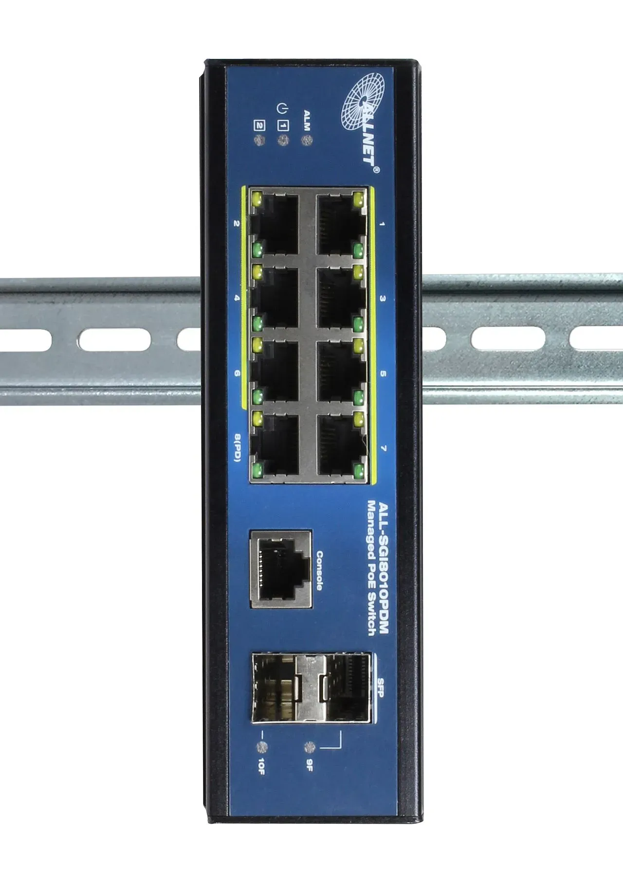ALLNET Switch industrial full managed Layer2+ 10 Port GbE • PoE Budget 69W (BT) / 210 (DC) • 7x PoE at • 2x SFP • 1x GbE PD • Lüfterlos , IP40 • ALL-SGI8010PDM – Bild 6