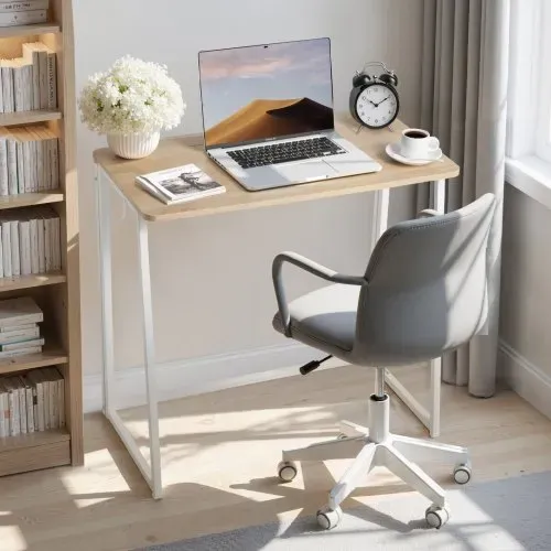 VEVOR kleiner Klappschreibtisch Schreibtisch faltbar 80 x 48 cm (Tischplatte), platzsparender Computertisch mit Aufbewahrungshaken, Bürotisch mit 68 kg Tragkraft Eiche für kompakte Räume Homeoffice – Bild 7