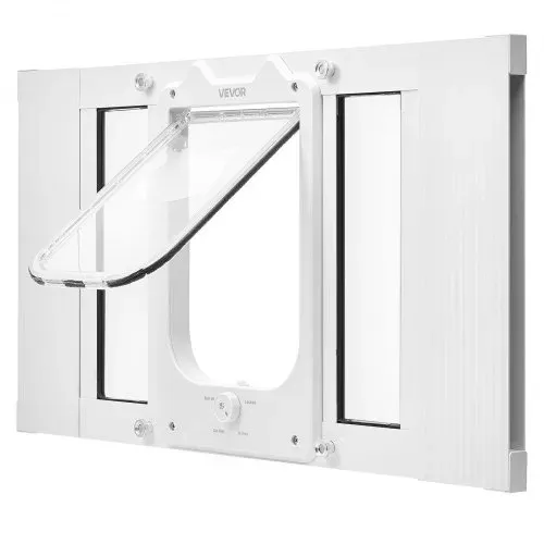 VEVOR Katzenklappe Katzentür Anpassbar an Fensterbreiten (584-711 mm), Wetterfeste Haustiertür mit 4 sicheren Verriegelungsmodi & Aluminiumrahmen & Hochtransparentem Glas & Magnetverschluss, Weiß – Bild 9